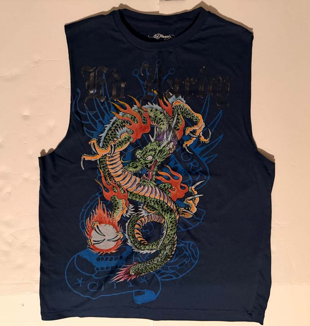 Y2K Ed Hardy Dragon Navy Tank Top Size S